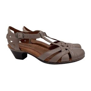 Cobb Hill Aubrey T-Strap Heeled Sandal Women's Size 8 Narrow Taupe Leather Retro